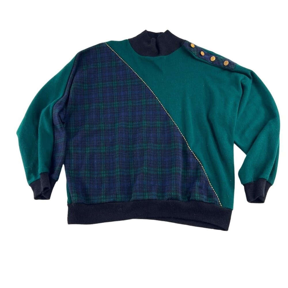 Vintage Cape Cod Sportswear Knit Acrylic Sweater Large Grandma Navy green plaid‎